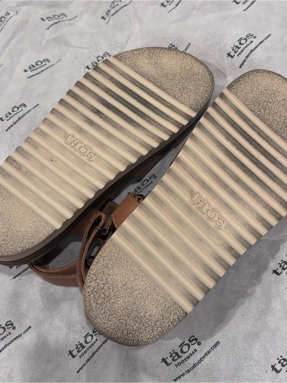 Taos Sideways Sandal Brown Leather Strappy Sandals - Picture 8 of 11